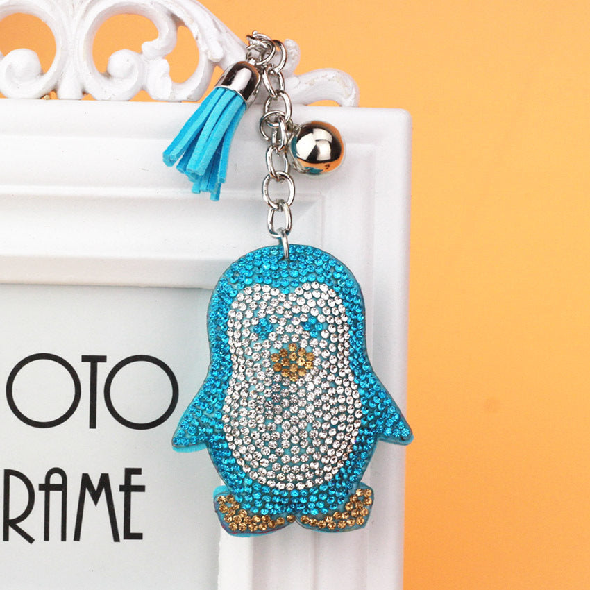 Wholesale Velvet Cute Penguin Tassels with Diamond Keychains